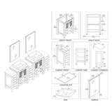 Blossom Sydney 84" White Freestanding Vanity With Ceramic Double Vessel Sinks, Mirror and Three Side Cabinet