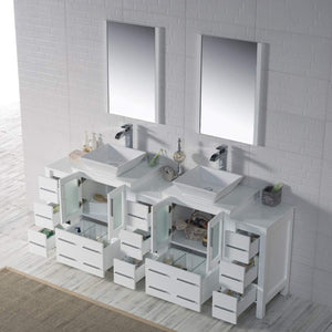 Blossom Sydney 84" White Freestanding Vanity With Ceramic Double Vessel Sinks and Three Side Cabinet