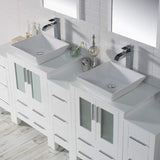Blossom Sydney 84" White Freestanding Vanity With Ceramic Double Vessel Sinks and Three Side Cabinet