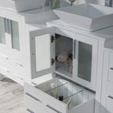 Blossom Sydney 84" White Freestanding Vanity With Ceramic Double Vessel Sinks and Three Side Cabinet