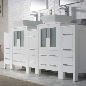 Blossom Sydney 84" White Freestanding Vanity With Ceramic Double Vessel Sinks and Three Side Cabinet