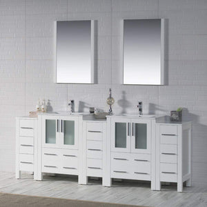 Blossom Sydney 84" White Freestanding Vanity With Integrated Double Sinks Ceramic Top and Three Side Cabinet