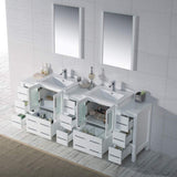 Blossom Sydney 84" White Freestanding Vanity With Integrated Double Sinks Ceramic Top and Three Side Cabinet