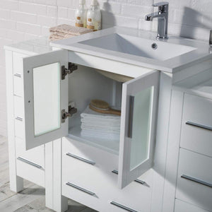 Blossom Sydney 84" White Freestanding Vanity With Integrated Double Sinks Ceramic Top and Three Side Cabinet