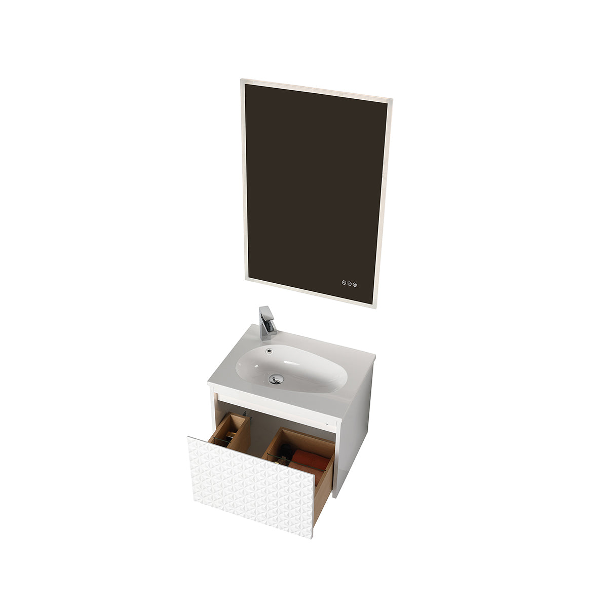 Blossom Thun 24" Glossy White Vanity With Droplet-Shaped Basin and LED Light