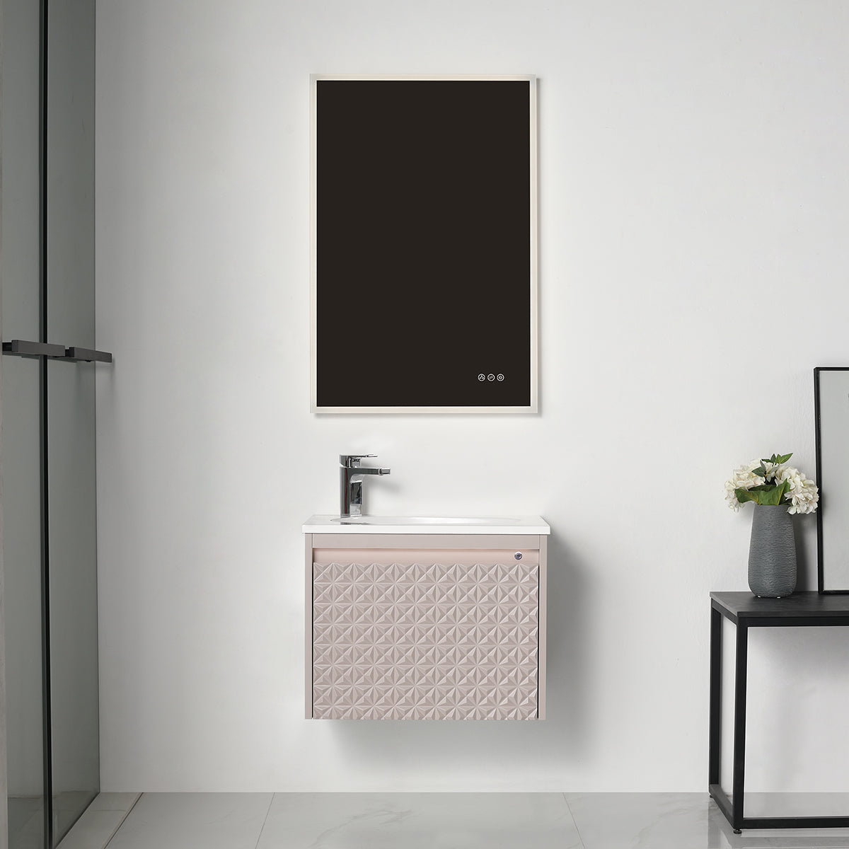 Blossom Thun 24" Khaki Vanity With Droplet-Shaped Basin and LED Light