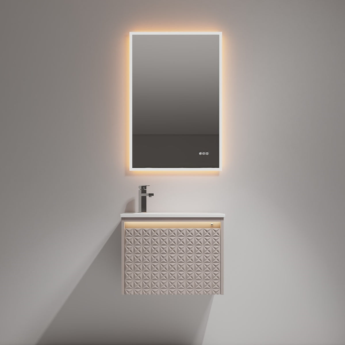 Blossom Thun 24" Khaki Vanity With Droplet-Shaped Basin and LED Light