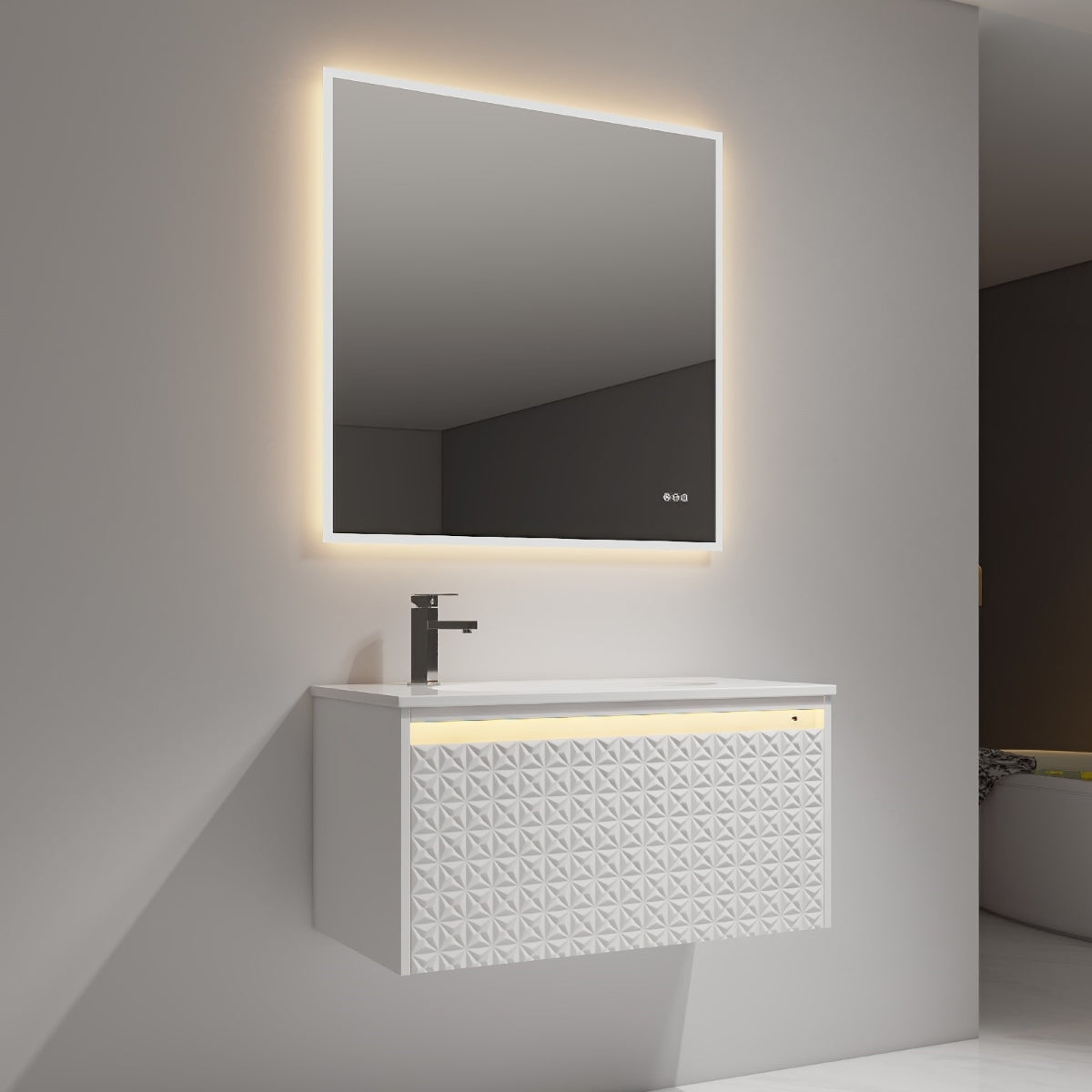 Blossom Thun 36" Glossy White Vanity With Droplet-Shaped Basin and LED Light