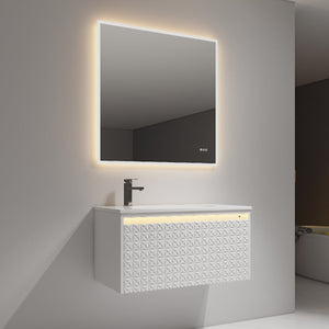 Blossom Thun 36" Glossy White Vanity With Droplet-Shaped Basin and LED Light