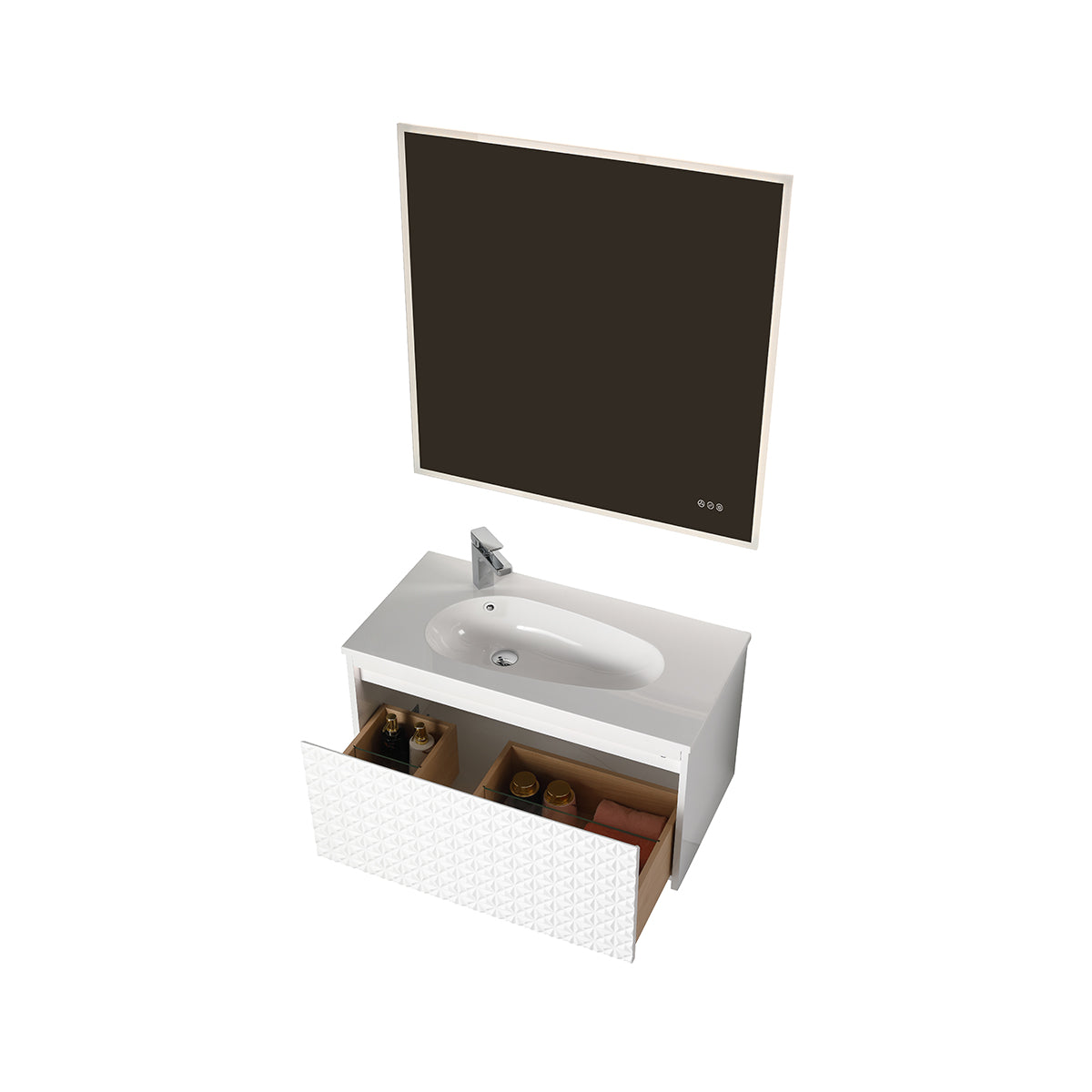 Blossom Thun 36" Glossy White Vanity With Droplet-Shaped Basin and LED Light