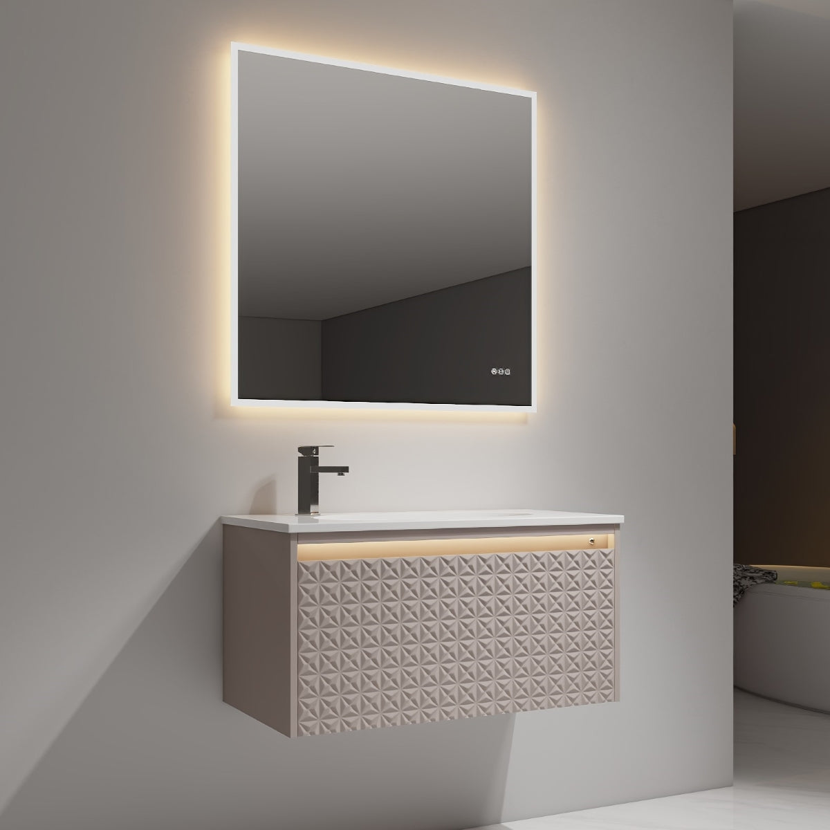 Blossom Thun 36" Khaki Vanity With Droplet-Shaped Basin and LED Light