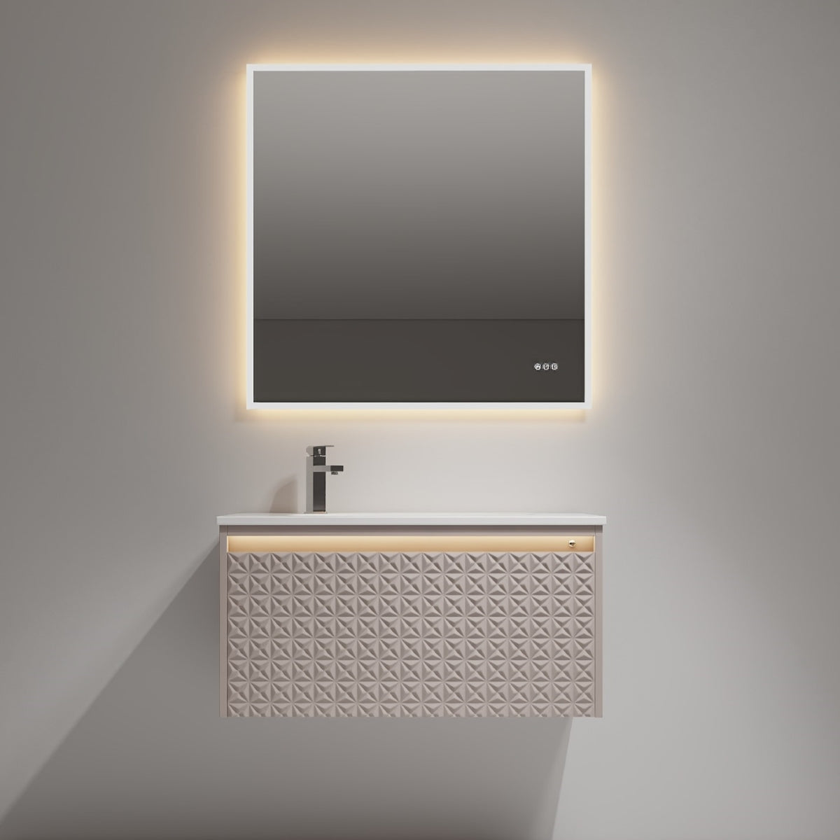 Blossom Thun 36" Khaki Vanity With Droplet-Shaped Basin and LED Light