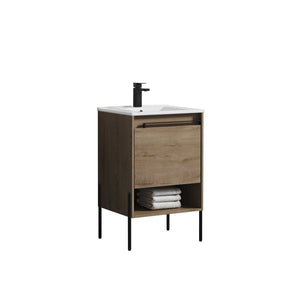 Blossom Turin 20" 1-Drawer Classic Oak Freestanding Single Vanity Base With Open Shelf, Handle and Legs