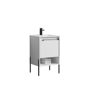 Blossom Turin 20" 1-Drawer Matte White Freestanding Single Vanity Base With Open Shelf, Handle and Legs