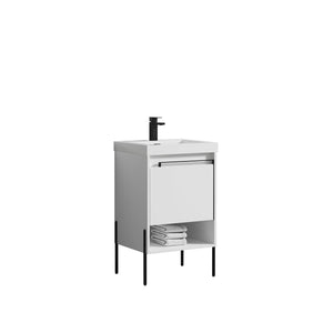 Blossom Turin 20" 1-Drawer Matte White Freestanding Single Vanity Base With Open Shelf, Handle and Legs