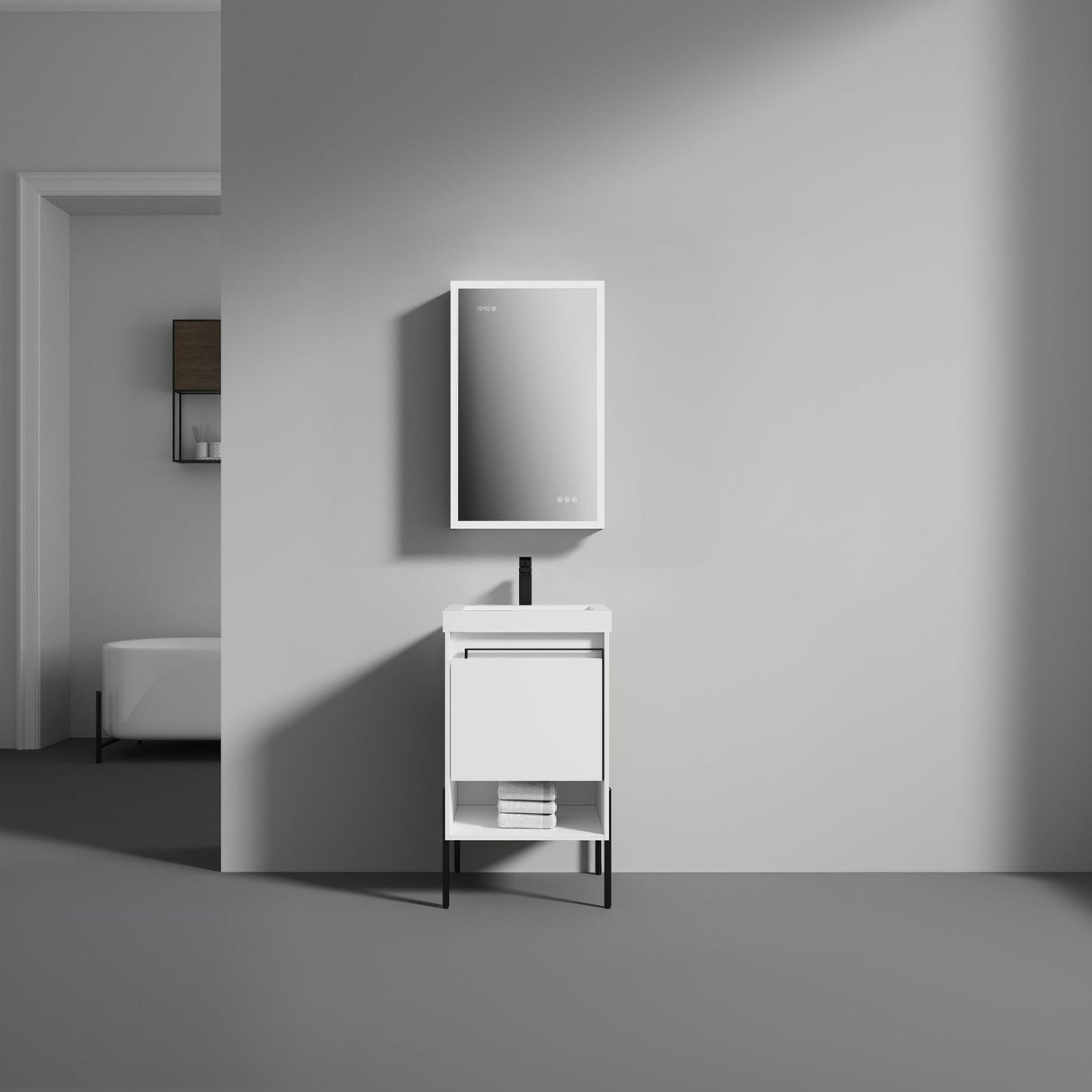 Blossom Turin 20" 1-Drawer Matte White Freestanding Single Vanity Base With Open Shelf, Handle and Legs