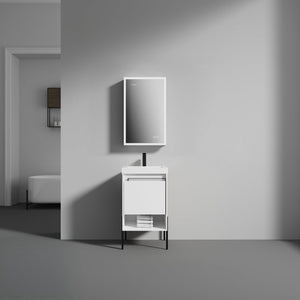Blossom Turin 20" 1-Drawer Matte White Freestanding Single Vanity Base With Open Shelf, Handle and Legs