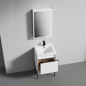 Blossom Turin 20" 1-Drawer Matte White Freestanding Single Vanity Base With Open Shelf, Handle and Legs
