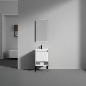 Blossom Turin 20" 1-Drawer Matte White Freestanding Single Vanity Base With Open Shelf, Handle and Legs
