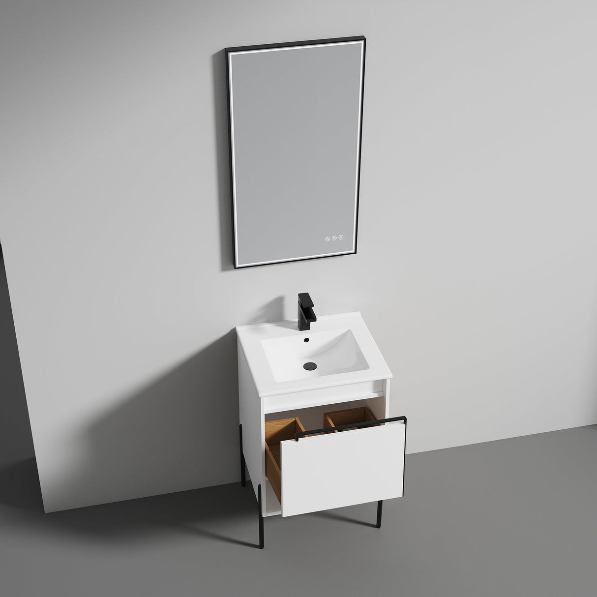 Blossom Turin 20" 1-Drawer Matte White Freestanding Single Vanity Base With Open Shelf, Handle and Legs