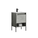 Blossom Turin 20" 1-Drawer Plain Cement Freestanding Single Vanity Base With Open Shelf, Handle and Legs