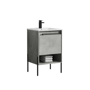Blossom Turin 20" 1-Drawer Plain Cement Freestanding Single Vanity Base With Open Shelf, Handle and Legs