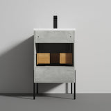 Blossom Turin 20" 1-Drawer Plain Cement Freestanding Single Vanity Base With Open Shelf, Handle and Legs