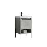 Blossom Turin 20" 1-Drawer Plain Cement Freestanding Single Vanity Base With Open Shelf, Handle and Legs