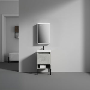 Blossom Turin 20" 1-Drawer Plain Cement Freestanding Single Vanity Base With Open Shelf, Handle and Legs