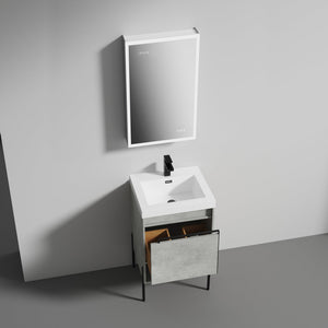 Blossom Turin 20" 1-Drawer Plain Cement Freestanding Single Vanity Base With Open Shelf, Handle and Legs