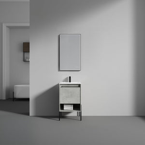 Blossom Turin 20" 1-Drawer Plain Cement Freestanding Single Vanity Base With Open Shelf, Handle and Legs