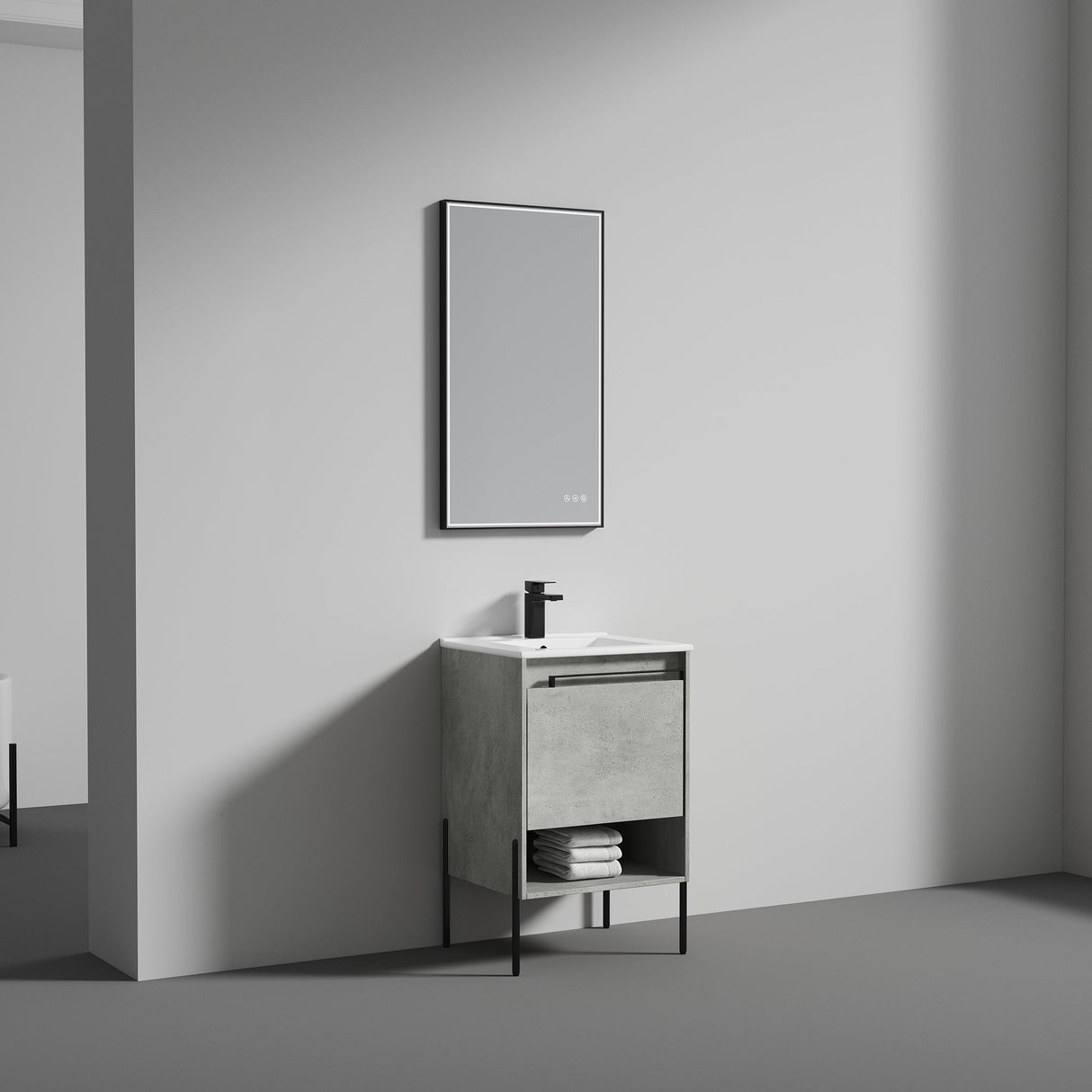 Blossom Turin 20" 1-Drawer Plain Cement Freestanding Single Vanity Base With Open Shelf, Handle and Legs