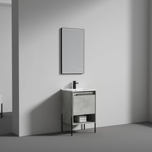 Blossom Turin 20" 1-Drawer Plain Cement Freestanding Single Vanity Base With Open Shelf, Handle and Legs