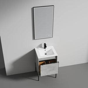 Blossom Turin 20" 1-Drawer Plain Cement Freestanding Single Vanity Base With Open Shelf, Handle and Legs