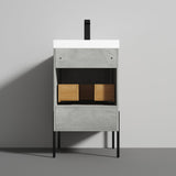 Blossom Turin 20" 1-Drawer Plain Cement Freestanding Single Vanity Base With Open Shelf, Handle and Legs