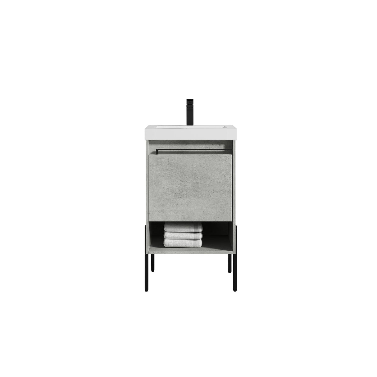 Blossom Turin 20" 1-Drawer Plain Cement Freestanding Single Vanity Base With Open Shelf, Handle and Legs
