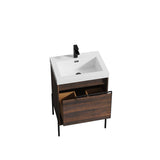 Blossom Turin 24" 1-Drawer Cali Walnut Freestanding Single Vanity Base With Open Shelf, Handle and Legs
