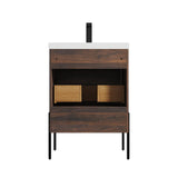 Blossom Turin 24" 1-Drawer Cali Walnut Freestanding Single Vanity Base With Open Shelf, Handle and Legs