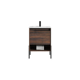Blossom Turin 24" 1-Drawer Cali Walnut Freestanding Single Vanity Base With Open Shelf, Handle and Legs