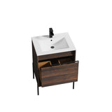Blossom Turin 24" 1-Drawer Cali Walnut Freestanding Single Vanity Base With Open Shelf, Handle and Legs