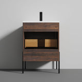 Blossom Turin 24" 1-Drawer Cali Walnut Freestanding Single Vanity Base With Open Shelf, Handle and Legs
