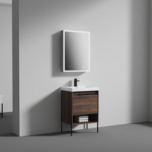 Blossom Turin 24" 1-Drawer Cali Walnut Freestanding Single Vanity Base With Open Shelf, Handle and Legs