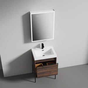 Blossom Turin 24" 1-Drawer Cali Walnut Freestanding Single Vanity Base With Open Shelf, Handle and Legs