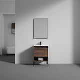 Blossom Turin 24" 1-Drawer Cali Walnut Freestanding Single Vanity Base With Open Shelf, Handle and Legs