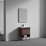 Blossom Turin 24" 1-Drawer Cali Walnut Freestanding Single Vanity Base With Open Shelf, Handle and Legs
