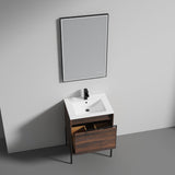 Blossom Turin 24" 1-Drawer Cali Walnut Freestanding Single Vanity Base With Open Shelf, Handle and Legs