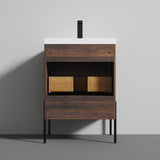 Blossom Turin 24" 1-Drawer Cali Walnut Freestanding Single Vanity Base With Open Shelf, Handle and Legs