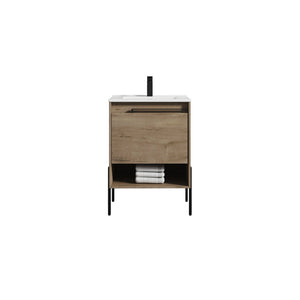 Blossom Turin 24" 1-Drawer Classic Oak Freestanding Single Vanity Base With Open Shelf, Handle and Legs