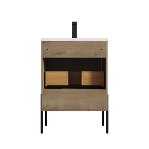 Blossom Turin 24" 1-Drawer Classic Oak Freestanding Single Vanity Base With Open Shelf, Handle and Legs