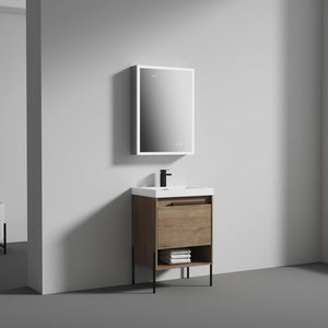 Blossom Turin 24" 1-Drawer Classic Oak Freestanding Single Vanity Base With Open Shelf, Handle and Legs